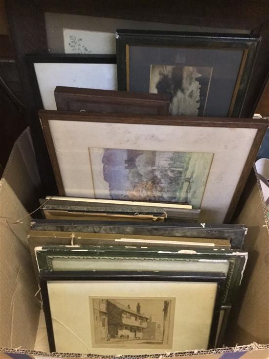 Box of pictures & 3 loose pictures